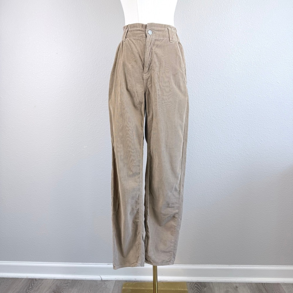 American Eagle Khaki Cotton Corduroy Paperbag Leg Pants Womens 2 Regular Neutral